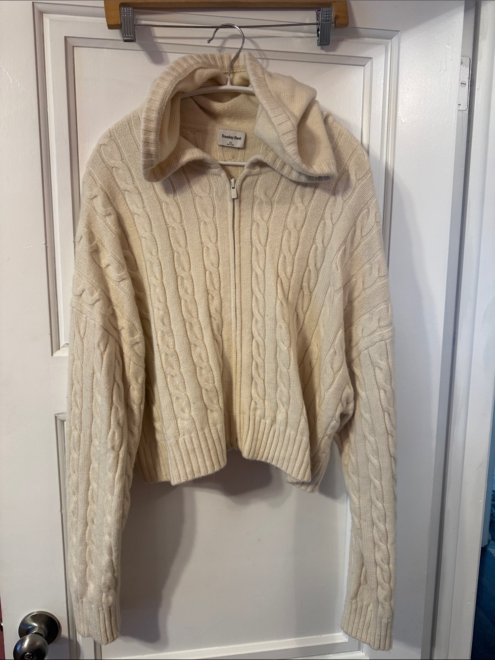 ARITZIA Sunday Best Ivory Cable-Knit Zip Cardigan